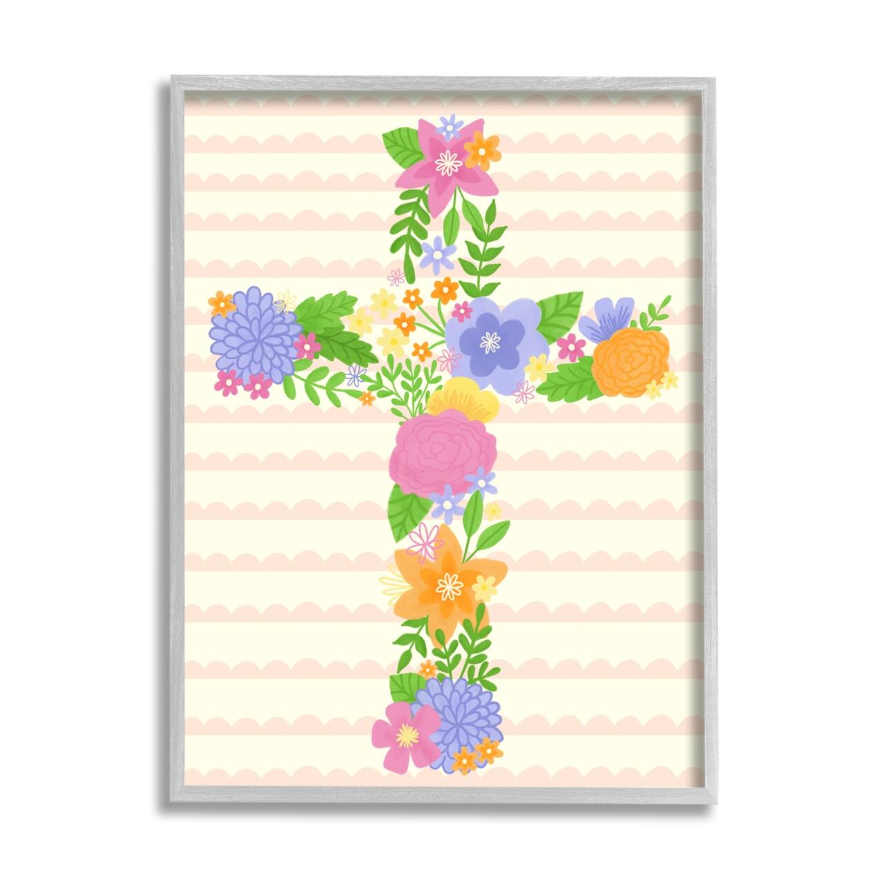 Stupell Industries Floral Cross Religious Symbol Framed Giclee Art